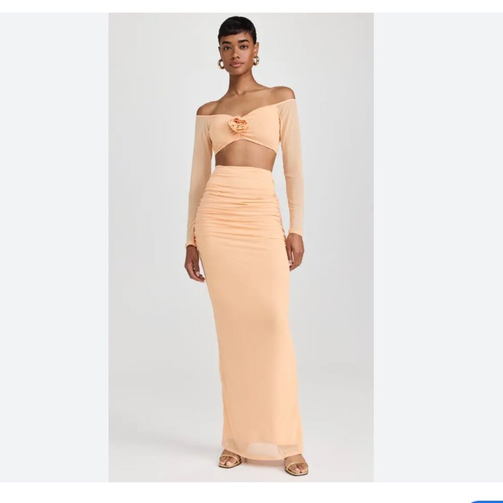 AFRM peach fuzz orange Elden Rosette Crop Top & Bevin maxi skirt Set